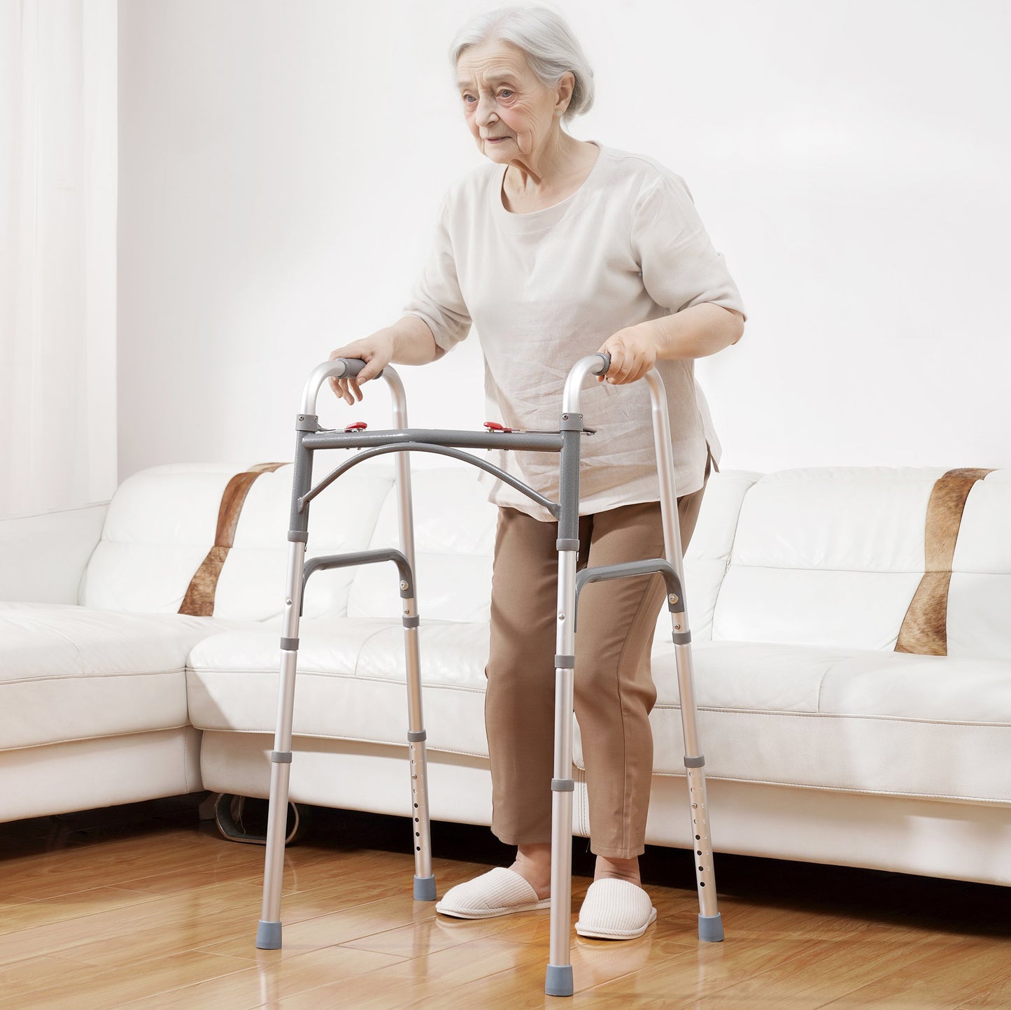 VEVOR Folding Walker, 2-Button Folding Walkers with 8-Level Adj Height and Durable Handles,-$35
