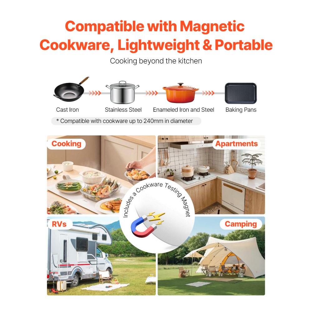 VEVOR Portable Induction Cooktop, 1500W Electric Induction Burner with 9 Temperature Settings,-$45