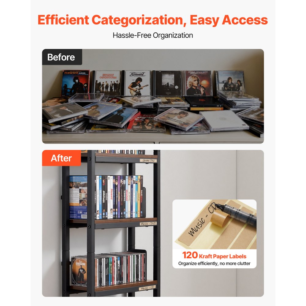 VEVOR Media Storage Cabinet, 4-Shelf DVD Shelf Organizer with Drawers, 15.75 x 11.81 x 56.50 in,-$40