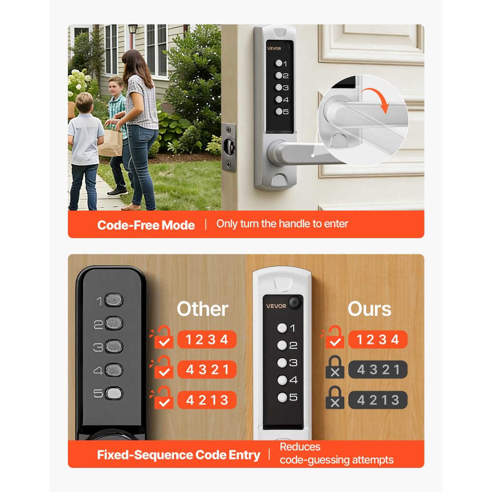 VEVOR Mechanical Keyless Entry Door Lock,2.0 Code Upgrade,5 Digits Code,Single-Sided Push Button Combination Keypad Door Lock with Handle,Auto Locking,-$100