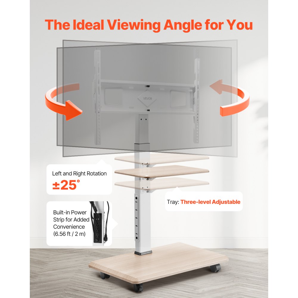 VEVOR Rolling TV Stand, Mobile TV Cart for 32-70 Inch Screens, 25° Left-Right Rotation,-$65