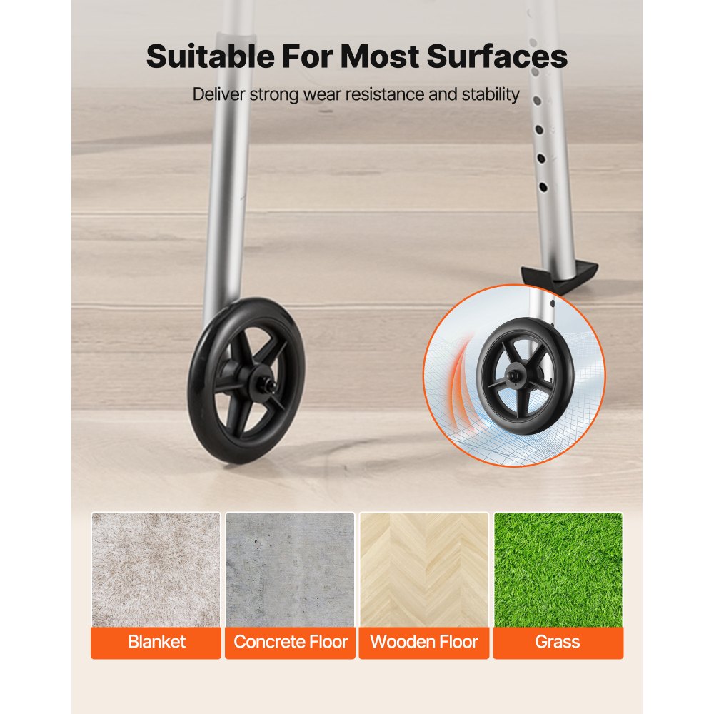 VEVOR Folding Walker, 2-Button Foldable Walker with 5" Wheels & 8-Level Adjustable Height,-$35