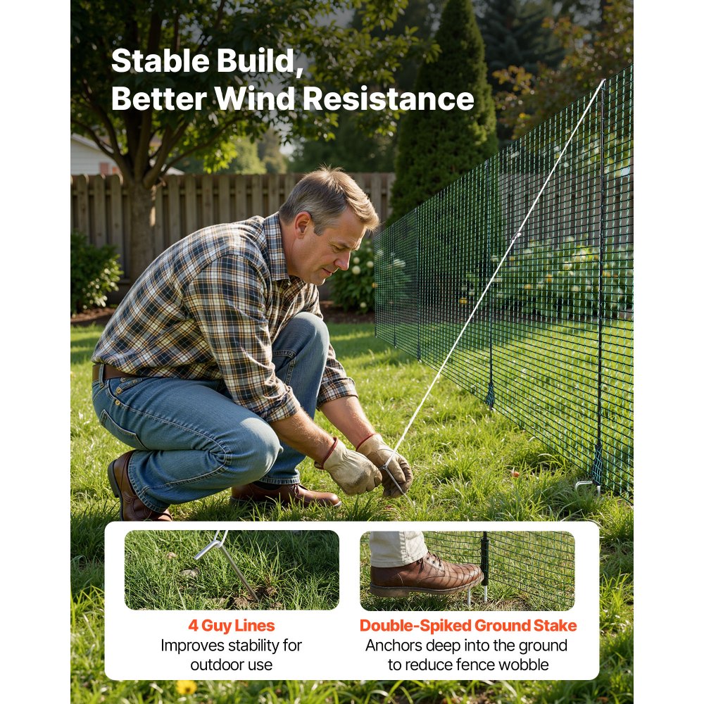 VEVOR Temporary Fence with Posts, 3.9 x 98.4 FT Plastic Mesh Fencing, Garden Safety Netting,-$65