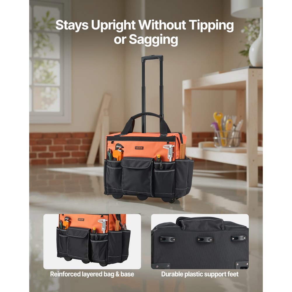 VEVOR Rolling Tool Bag, 110 lbs Load Capacity, 27 Pockets Heavy Duty Roller Tool Bag on Wheels,-$70