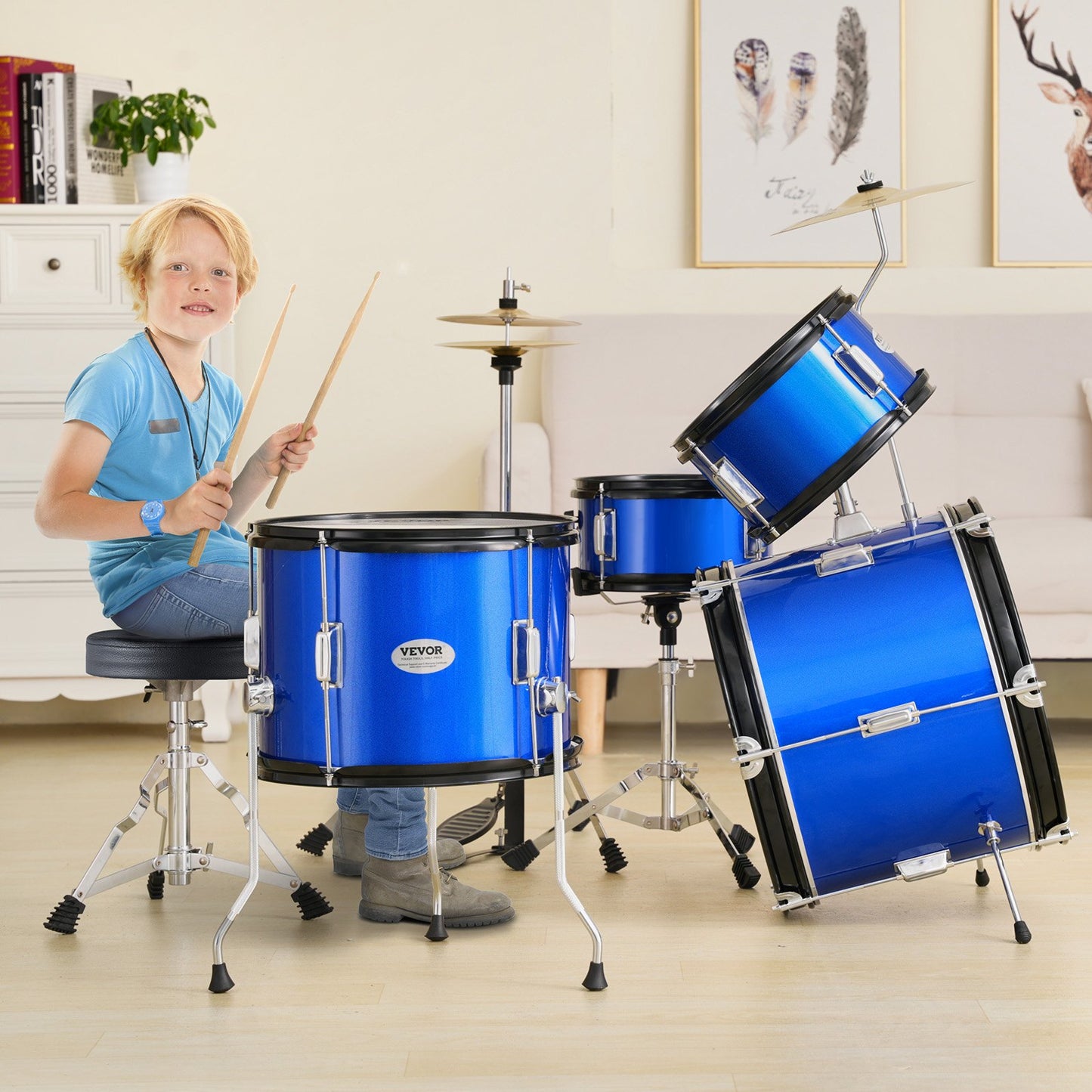 VEVOR Kids Drum Set, 5-Piece, 16 in Beginner Full Drum Set with Bass Toms Snare Floor Drum,-$130
