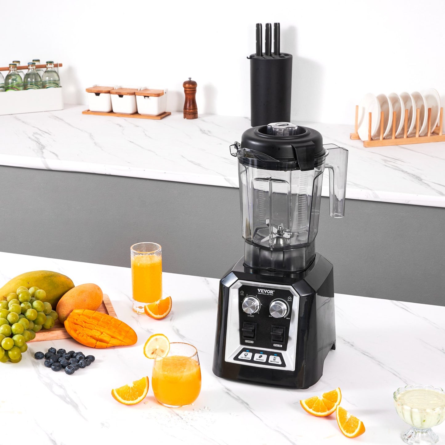 VEVOR Professional Blender, Commercial Countertop Blenders, 68 oz Plastic Jar Blender Combo,-$60