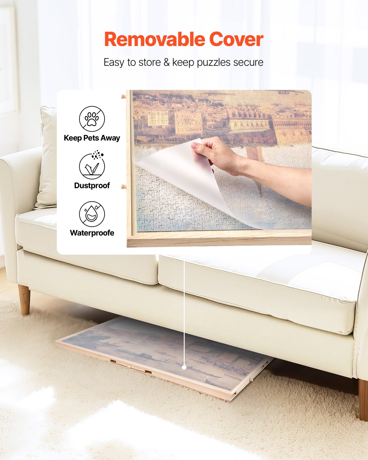 VEVOR 2000 Piece Rotating Puzzle Board with 5 Drawers and Cover, 40x29 in Portable Wooden Table,-$80