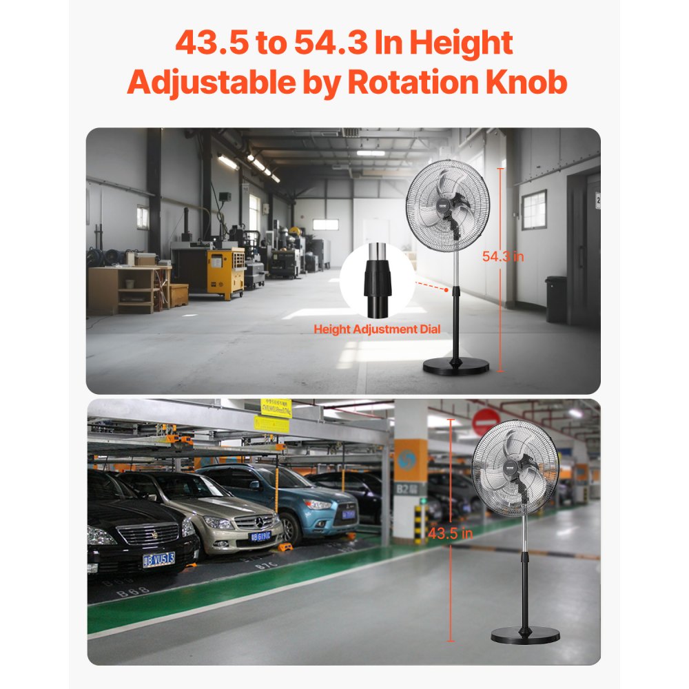 VEVOR Industrial Pedestal Fan, 20 Inch 90-Degree Oscillating Fan, Height Adj Standing Fans,-$70