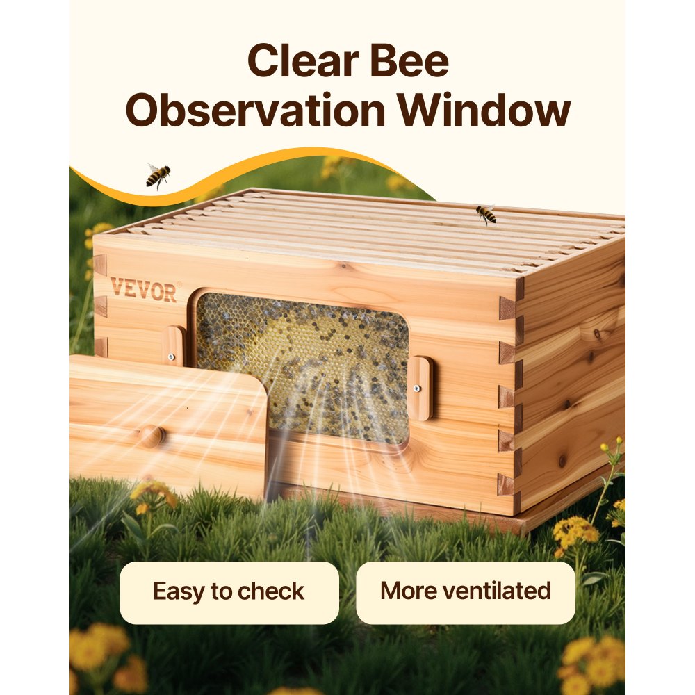 VEVOR Bee Hive Deep Box Starter Kit, 100% Beeswax Coated Natural Fir Wood,-$45