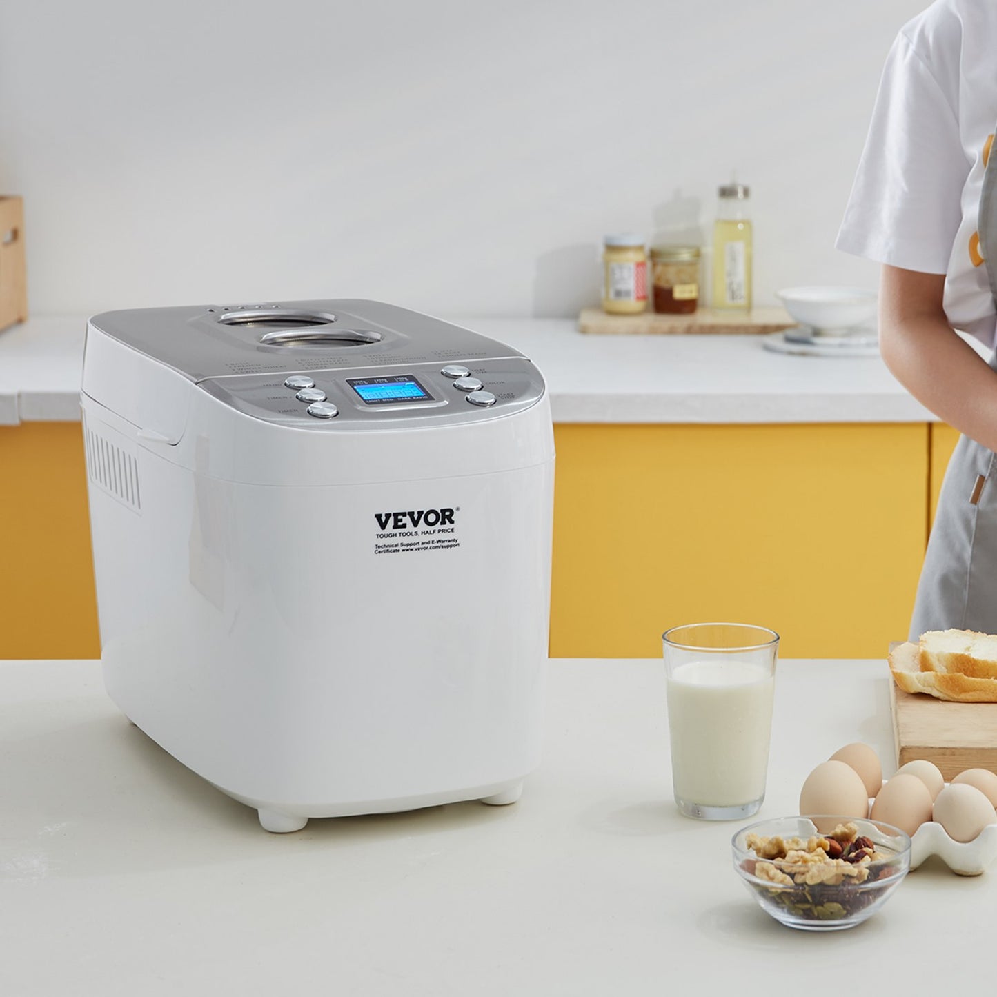 VEVOR Bread Maker, 15-in-1 3LB Dough Machine, Nonstick Ceramic Pan Automatic Breadmaker,-$100