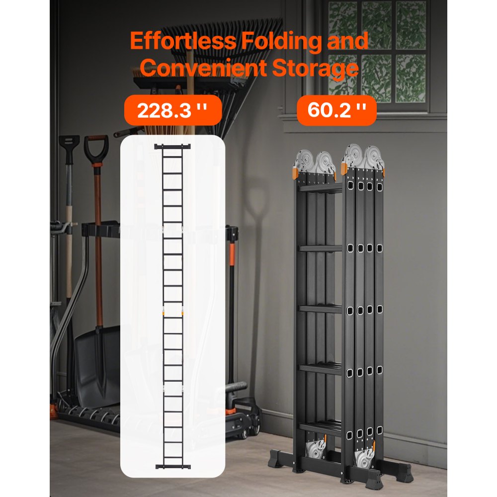 VEVOR Multi-Purpose Folding Ladder, 7-in-1 Tall Extension Step Ladder, A Frame 5 Step Telescoping,-$210