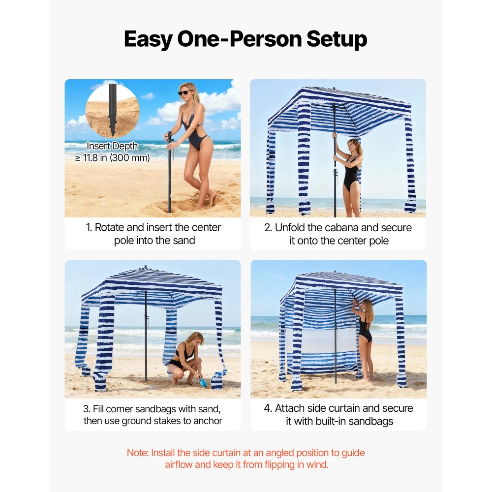 VEVOR Beach Cabana, 6 x 6 ft Beach Canopy with Side Wall, UPF 50+ Protection Easy Setup,-$55