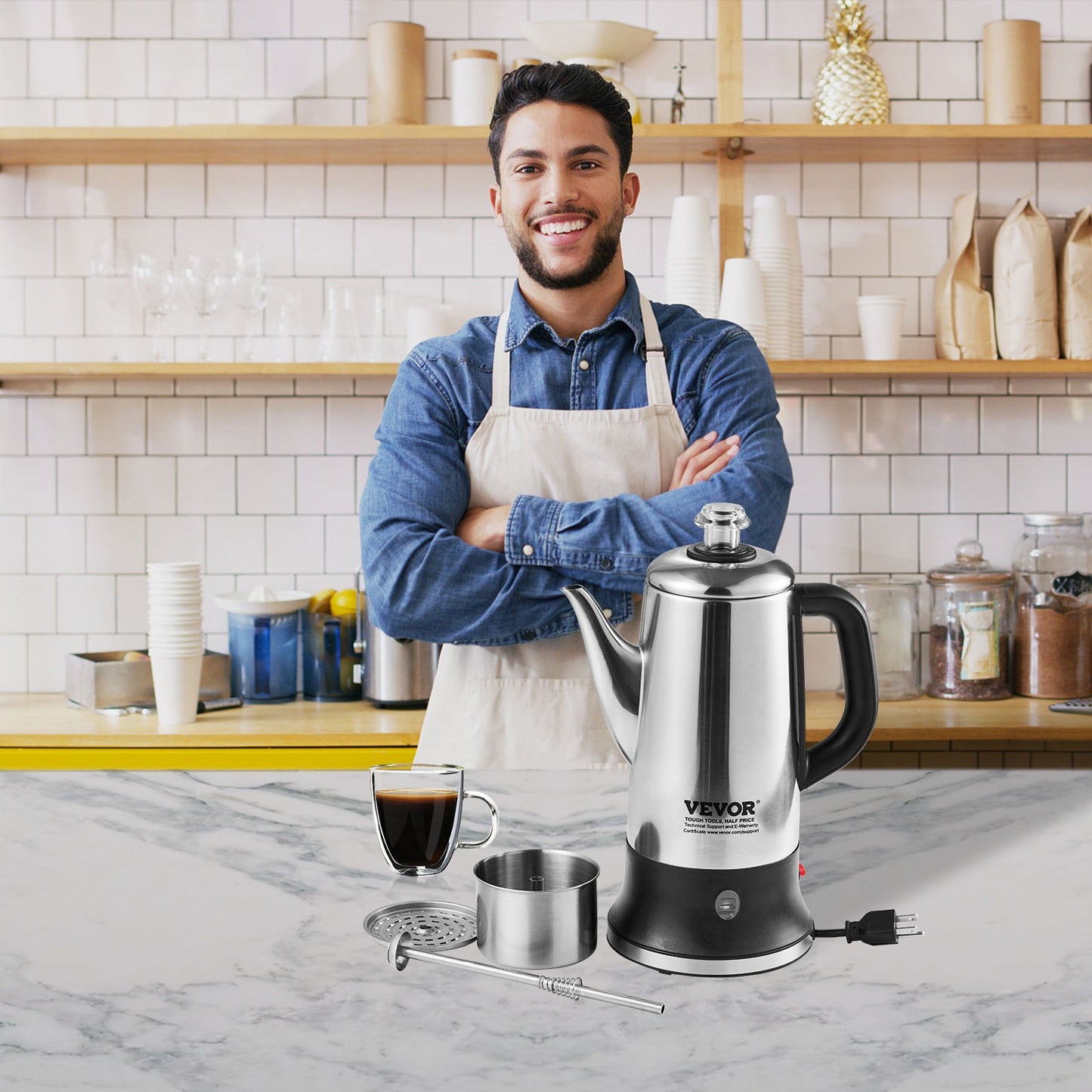 VEVOR 12-Cup Electric Percolator Coffee Pot, 304 Stainless Steel Coffee Percolator with Keep Warm,-$45