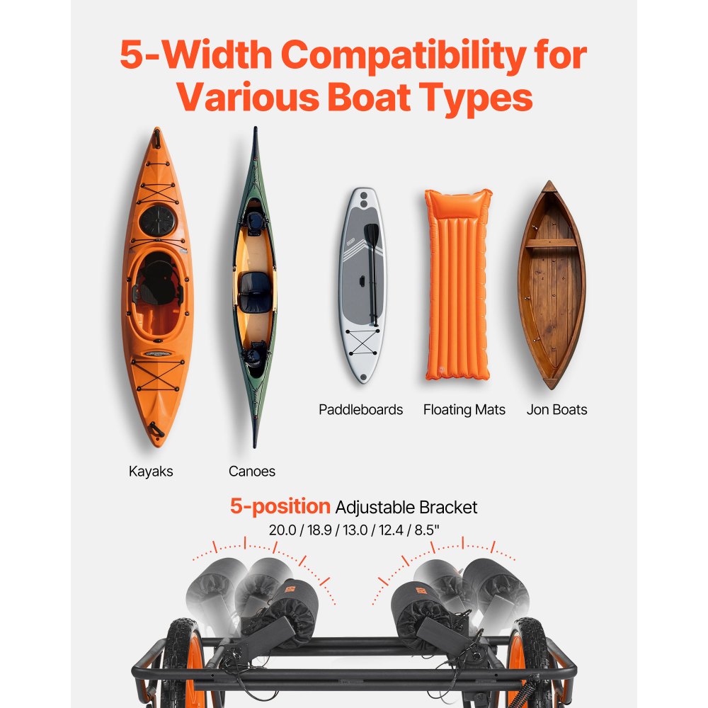 VEVOR Kayak Cart, 330 lbs Load Capacity, Canoe Cart Dolly with 15-inch Solid Rubber Tires,-$70