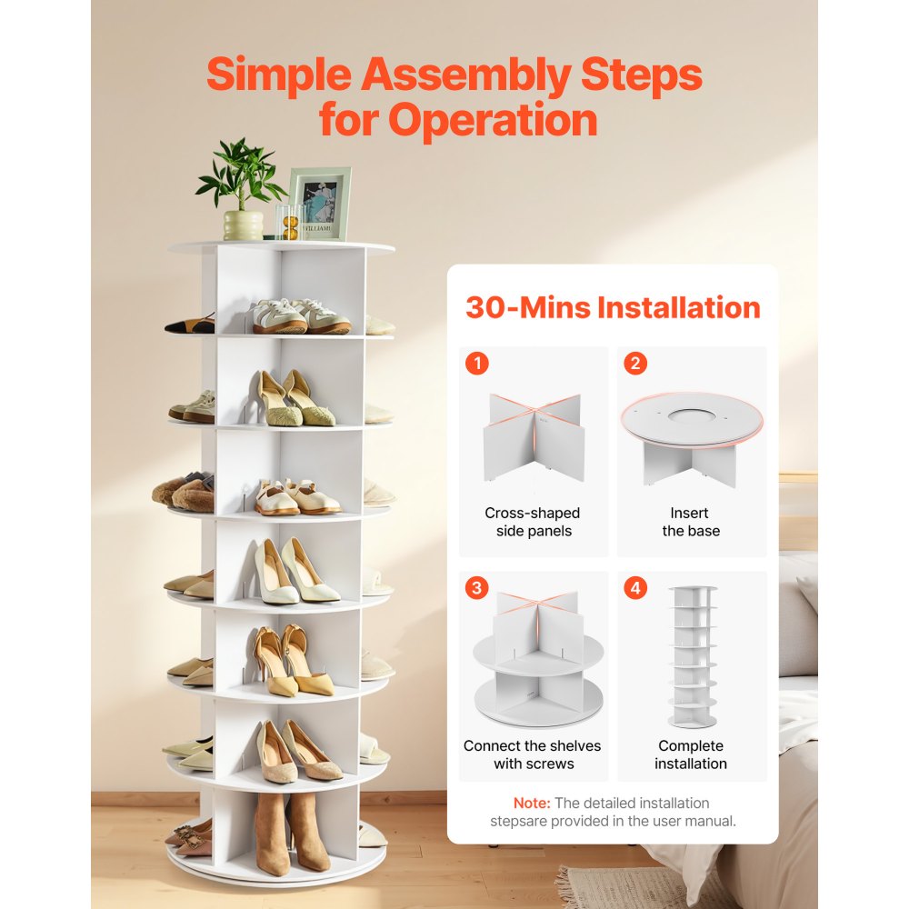 VEVOR 7 Tiers Rotating Shoe Rack Tower, 360° Spinning Shoe Rack, Revolving Storage Round Display,-$85