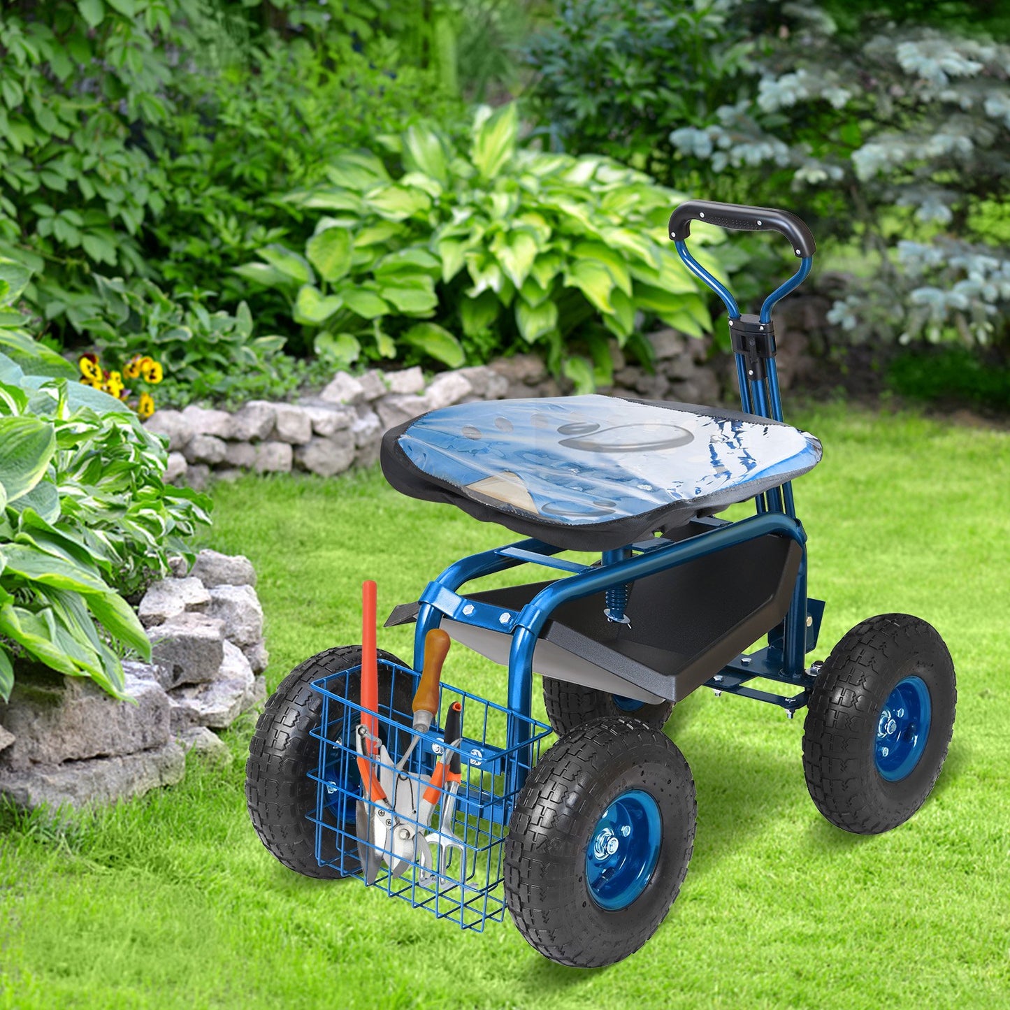 VEVOR Garden Cart Rolling Workseat with Wheels, Gardening Stool for Planting, 360 Degree Swivel Seat,-$70