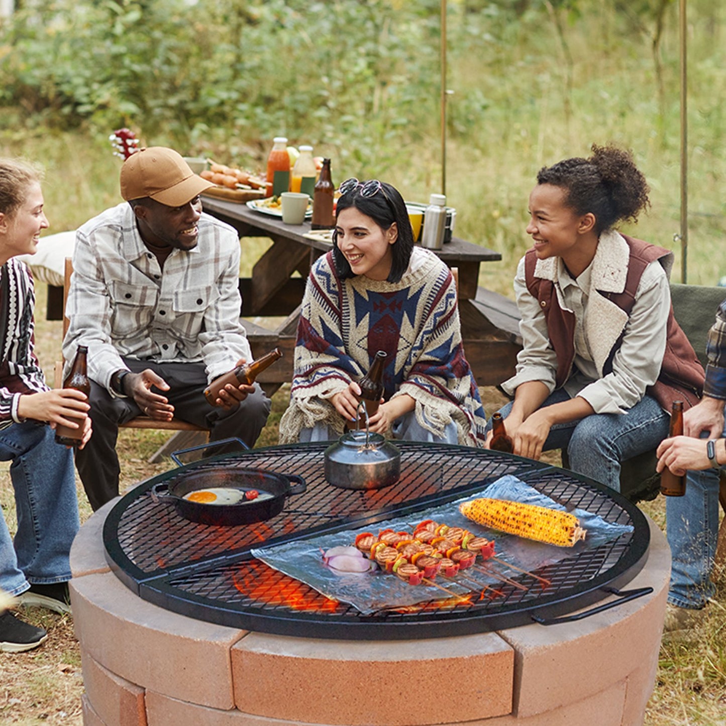 VEVOR X-Marks Fire Pit Grill Grate, Foldable Round Cooking Grate,Campfire BBQ Grill Grid,-$40