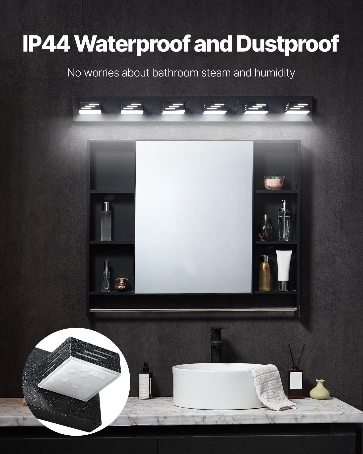 VEVOR 6-Light LED Modern VanityLight Fixtures, 40.35-Inch, Black Finish Bathroom Wall Lighting
