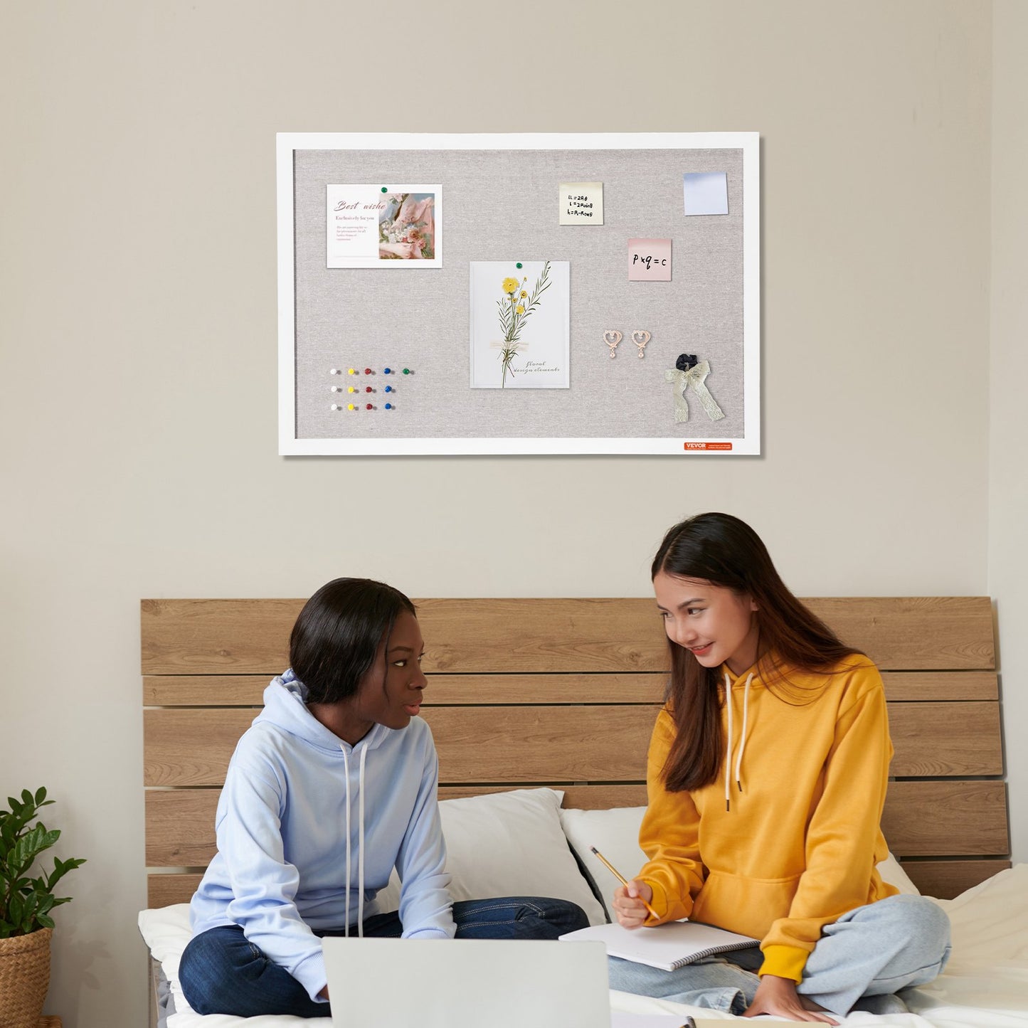 VEVOR 30"x20" White Cork Board with Linen Surface – Stylish Wall-Mounted Bulletin Board for Home,-$20
