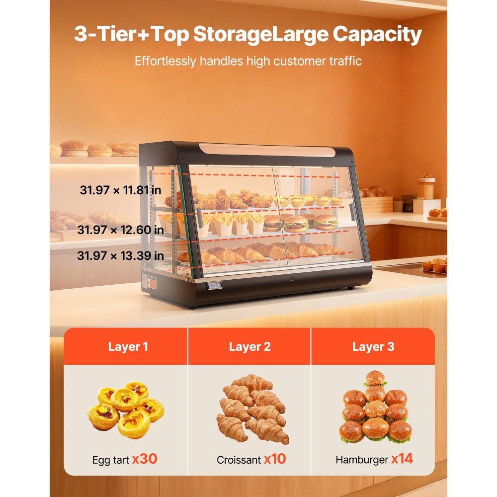 VEVOR 3-Tier Commercial Food Warmer Display, 1400W Food Display Warmer with LED Light,-$300