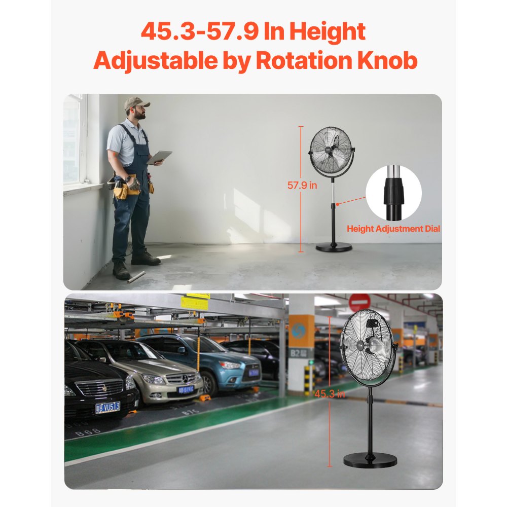 VEVOR Industrial Pedestal Fan, 18 Inch Standing Fan with 45.3 to 57.9 Inches Adjustable Height,-$70