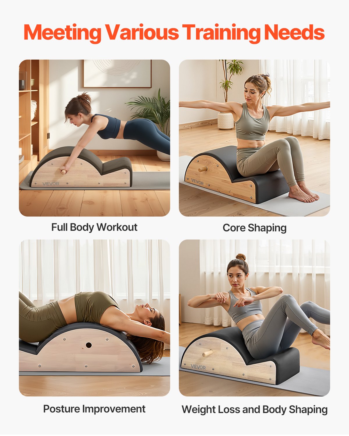 VEVOR Pilates Spine Corrector, Home Gym Yoga Pilates Accessory, Rubber Wood Fitness Training Tool,-$130