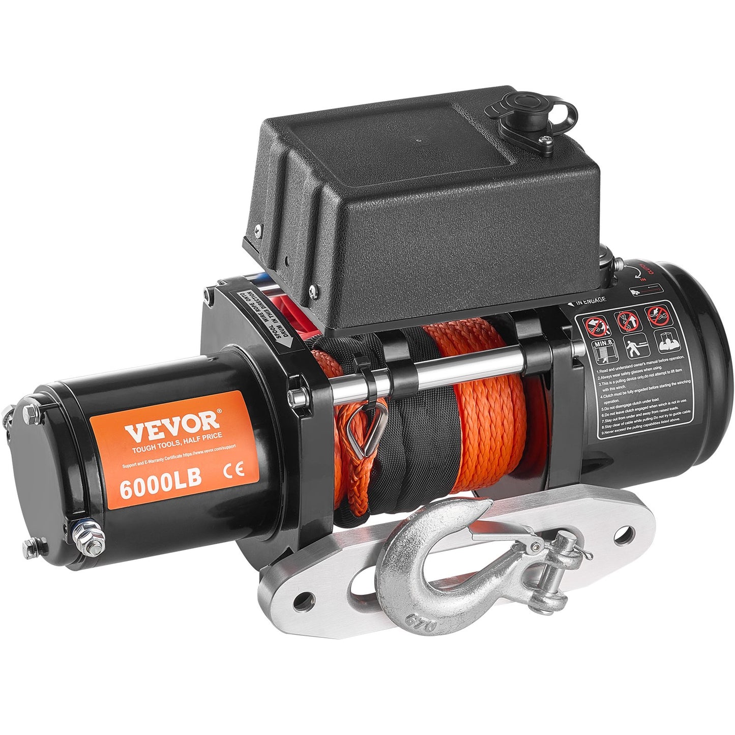 VEVOR Electric Winch, 6000 lb, 12V DC Truck Winch with Φ1/4 in x 55 ft Synthetic Rope Aluminum,-$180