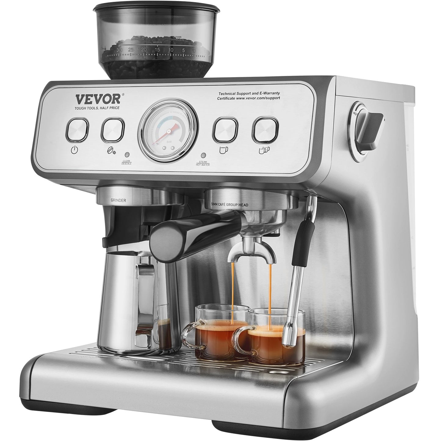 VEVOR Espresso Machine with Grinder, 15 Bar Semi Automatic Espresso Coffee Maker,-$270