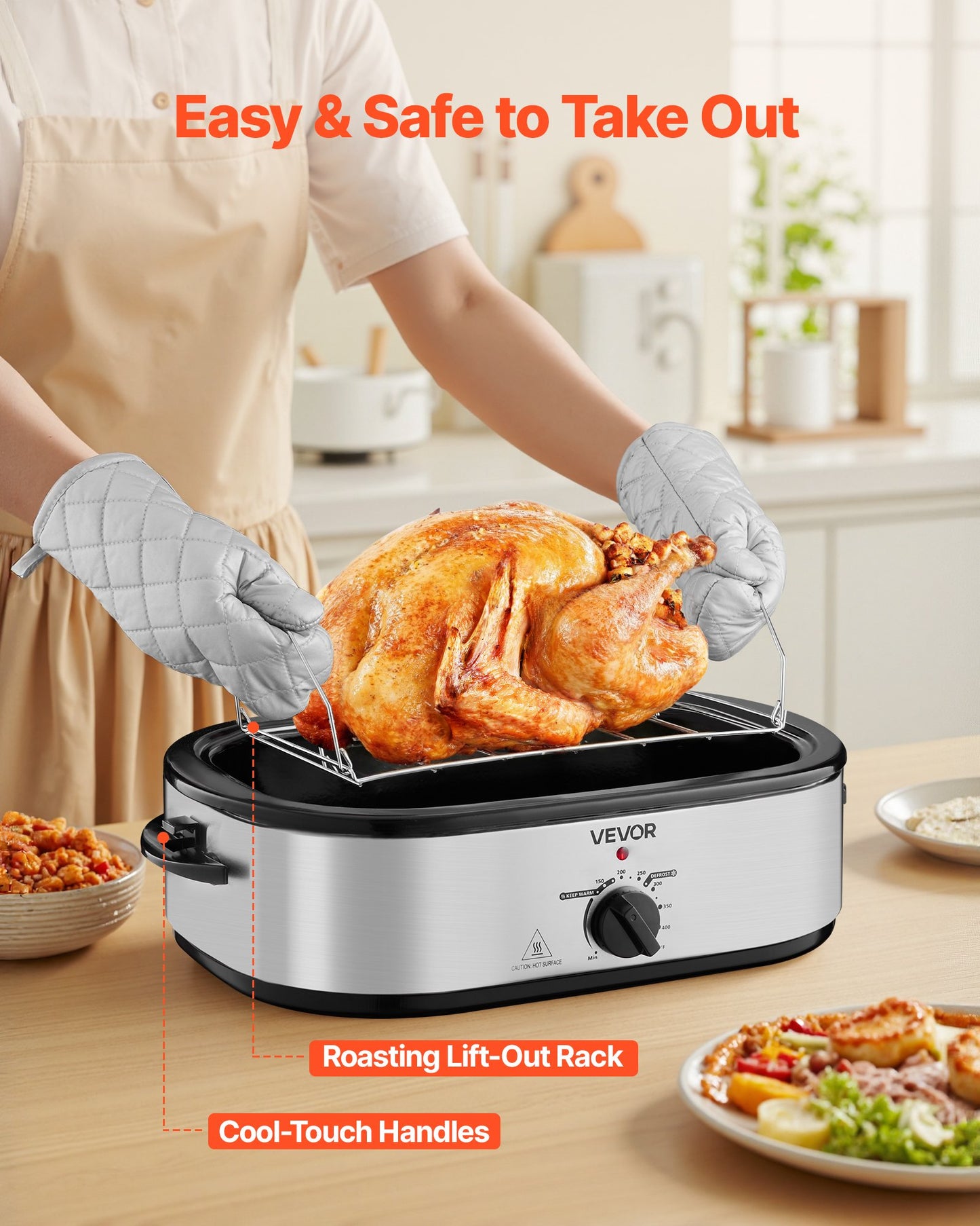 VEVOR Roaster Oven, 14QT Fast-Cooking Turkey Roaster, 150-450℉ Adjustable Temperature,-$50