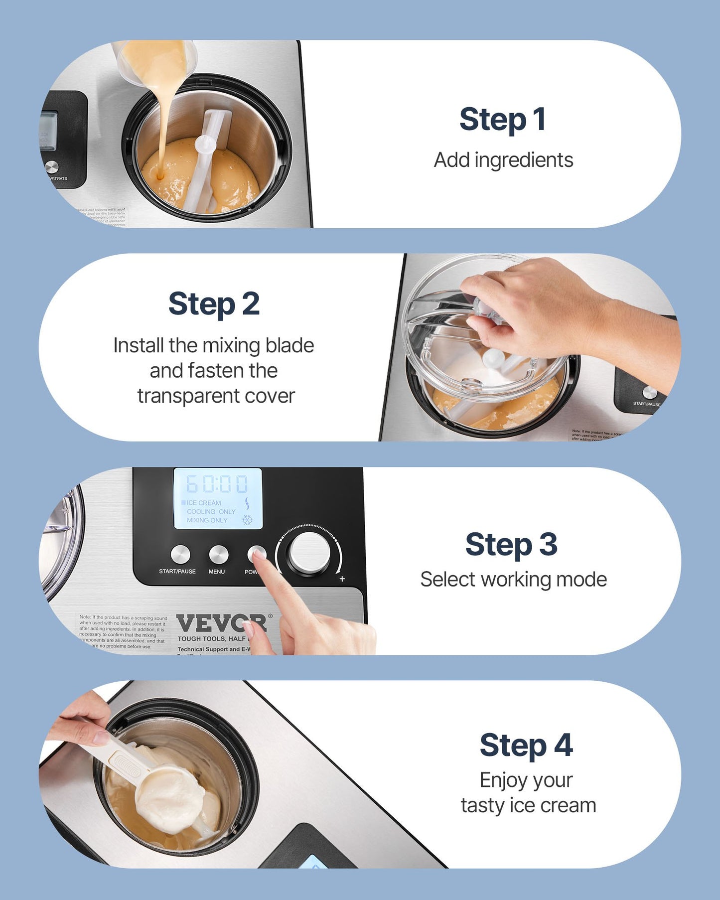 VEVOR Automatic Ice Cream Maker with Built-in Compressor, 2 Quart No Pre-freezing Fruit Yogurt Machine,-$170