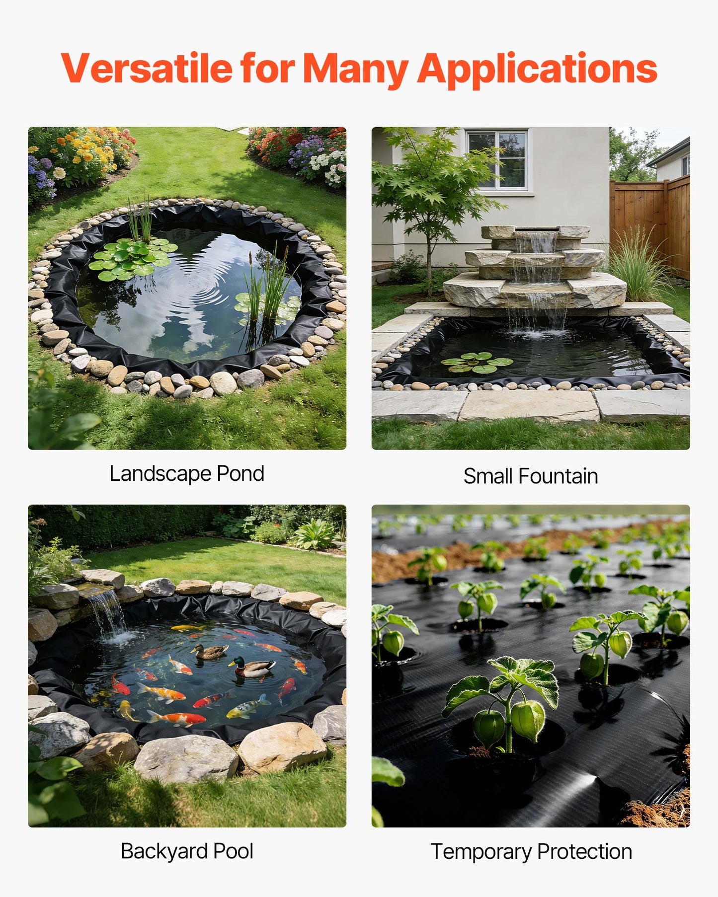 VEVOR 15 ft x 20 ft Pond Liner, 14 Mil, Reinforced PE Fish Koi Pond Liner for Outdoor Ponds,-$40