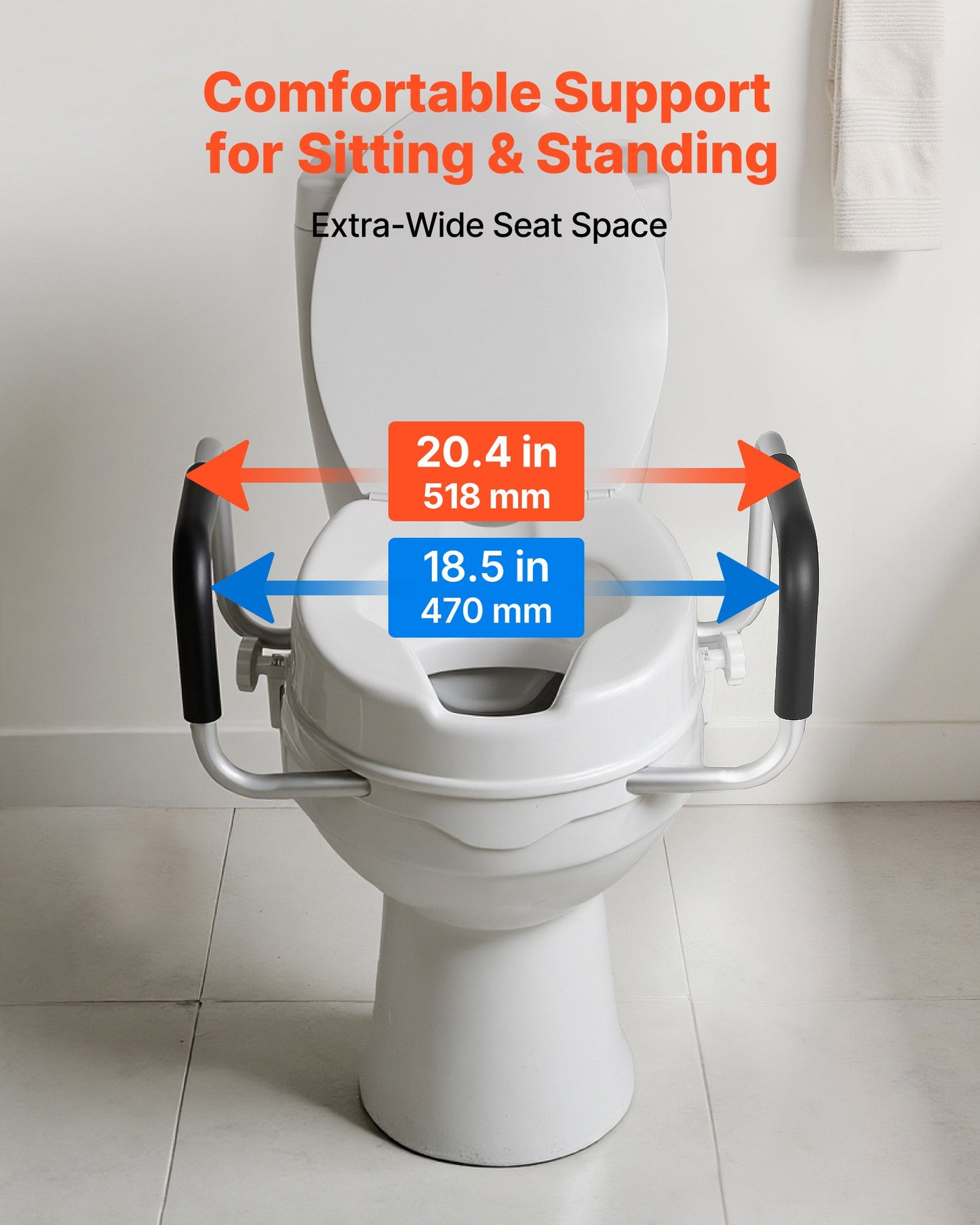 VEVOR Raised Toilet Seat with Arms, 300 lbs Load Capacity, 4-Inch Lift Height, Widened Commode,-$45