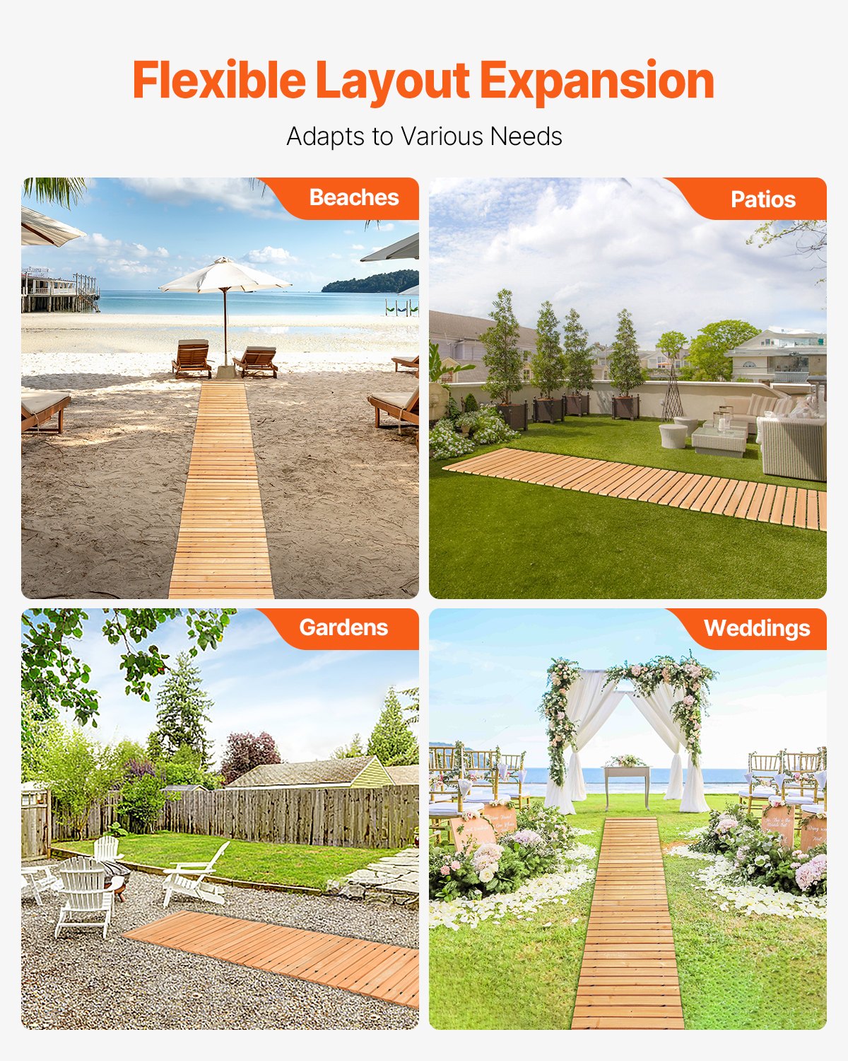 Open Box VEVOR Wooden Garden Pathway,Non-Slip Straight Garden Walkway