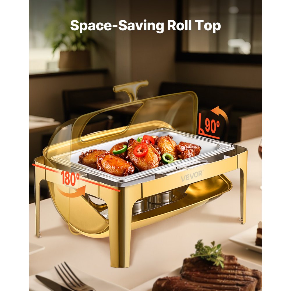 VEVOR Roll Top Chafing Dish Buffet Complete Set, 9Qt Stainless Steel Chafer with Full Size Pan,-$120