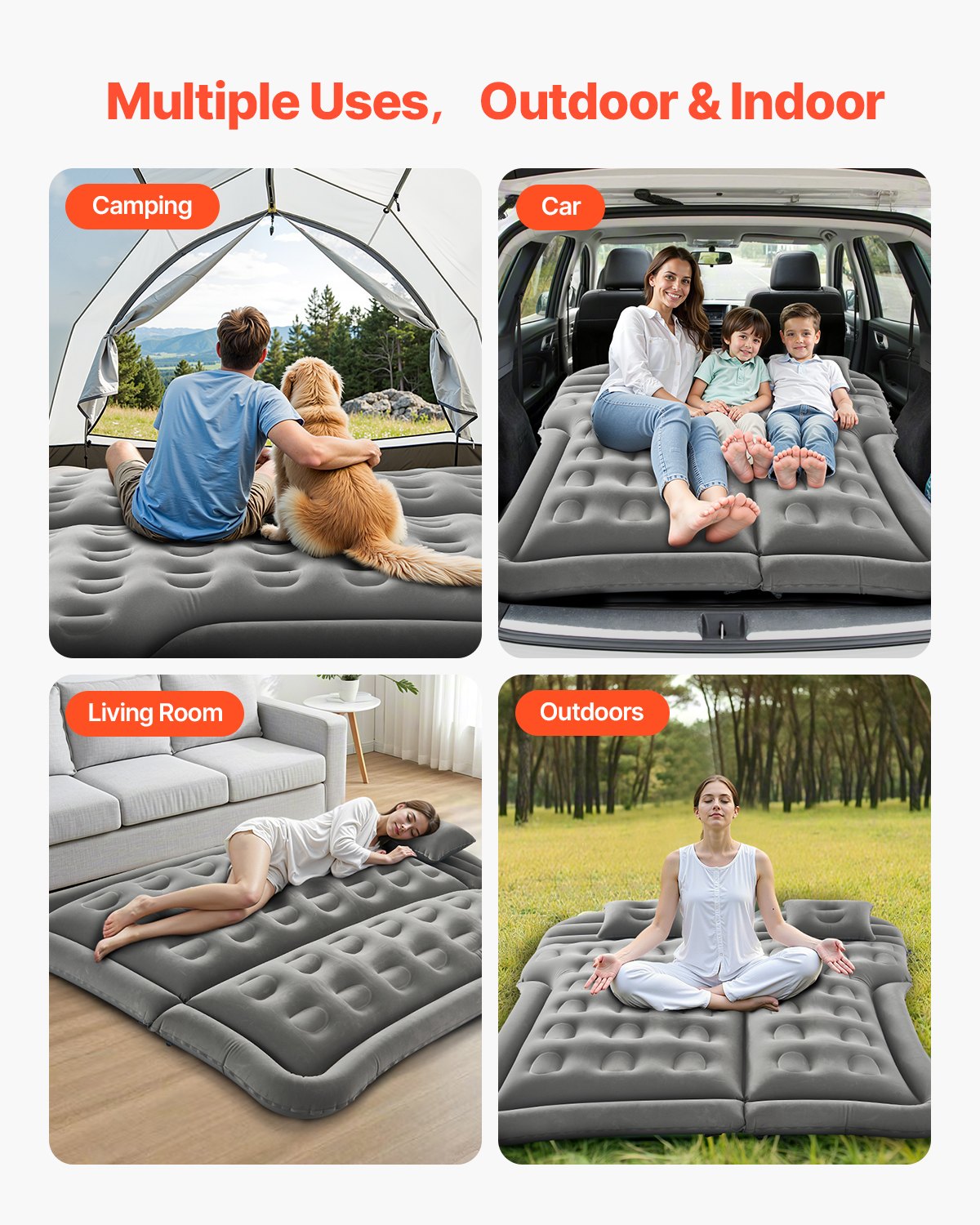 VEVOR Car Air Mattress, Inflatable Car Camping Mattress, Flocking Thickened Travel Beds, Comfortable,-$45