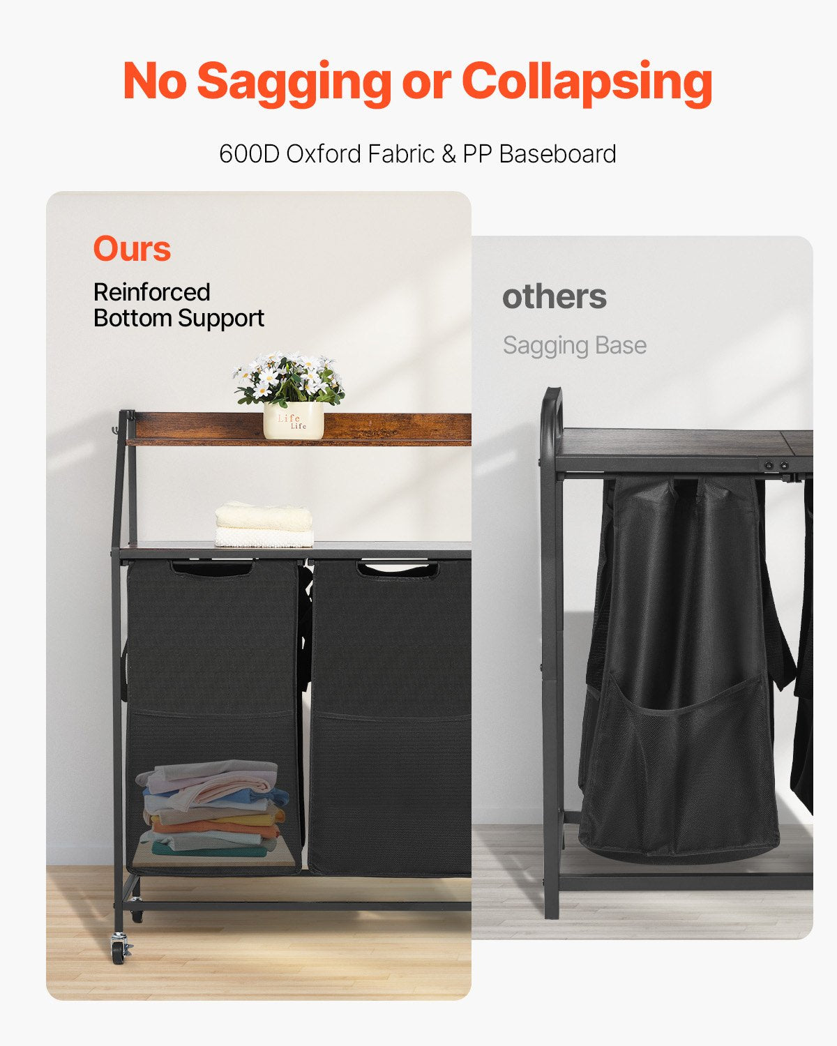 VEVOR 2 Tiers Laundry Sorter, Tall Laundry Hamper with Metal Frame and Wooden Tabletop,-$50
