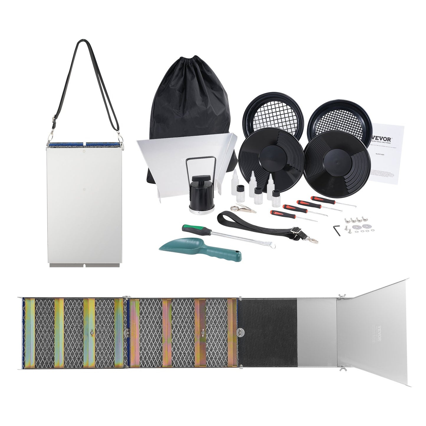 VEVOR Gold Panning Kit With Sluice Box, 50" Aluminum Gold Mining Equipment, 23 PCS Prospecting Kit,-$120