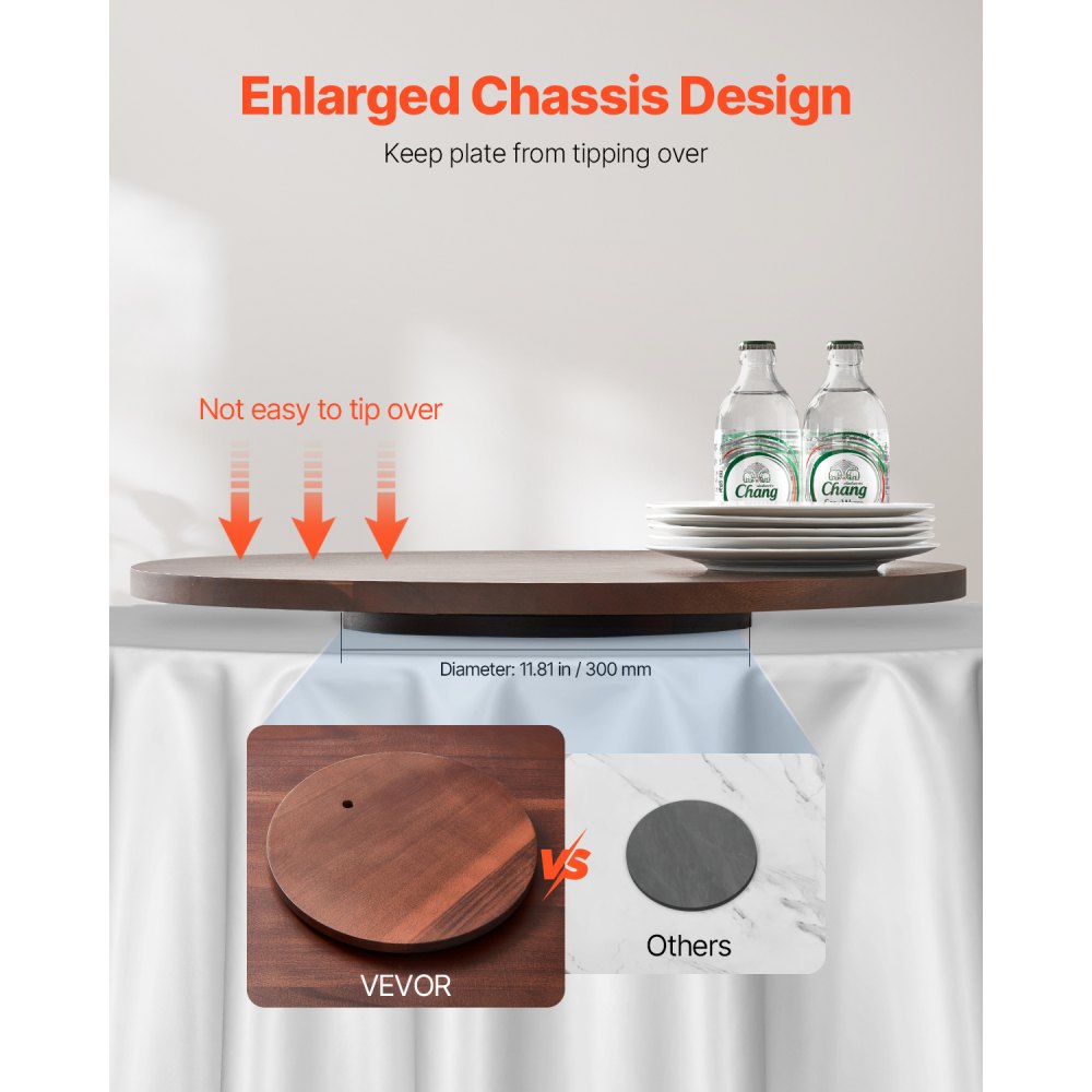 VEVOR 24 in Wood Lazy Susan Turntable, 360° Rotation Round Clear Tabletop Rotating Tray,-$60