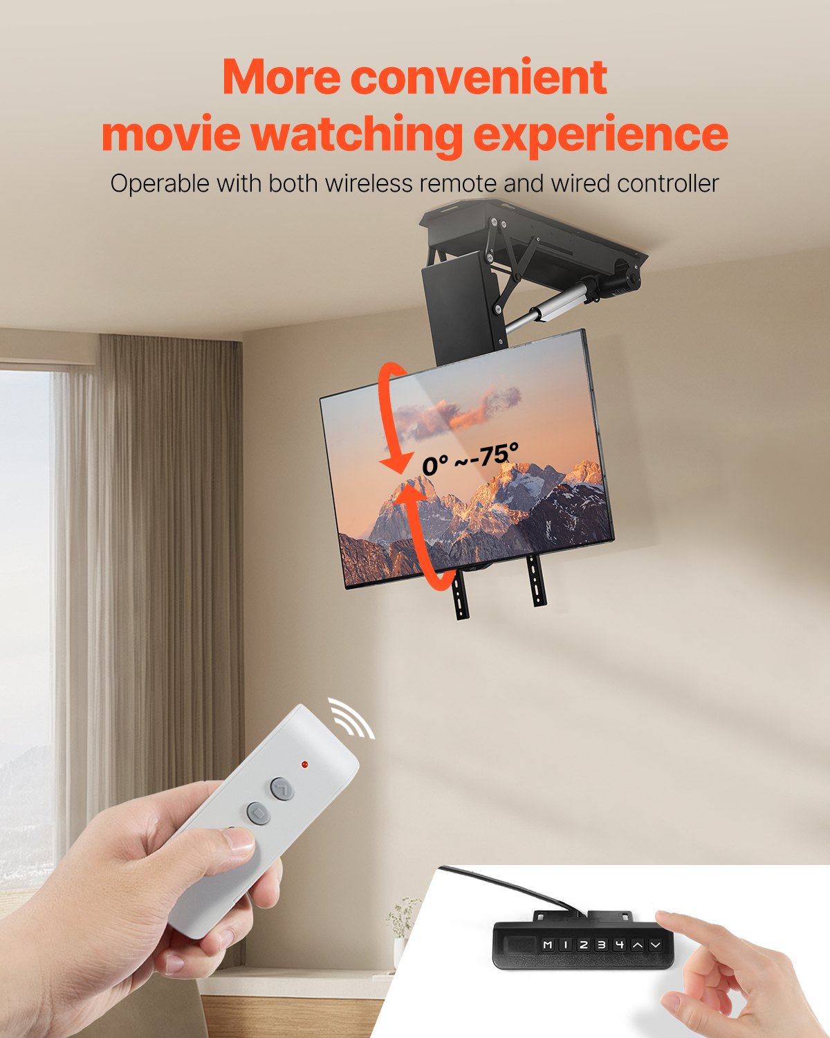 VEVOR Motorized Ceiling TV Mount, TV Wall Mount for 32 to 70 Inch TV, Electric Adj Ceiling TV Mount,-$160