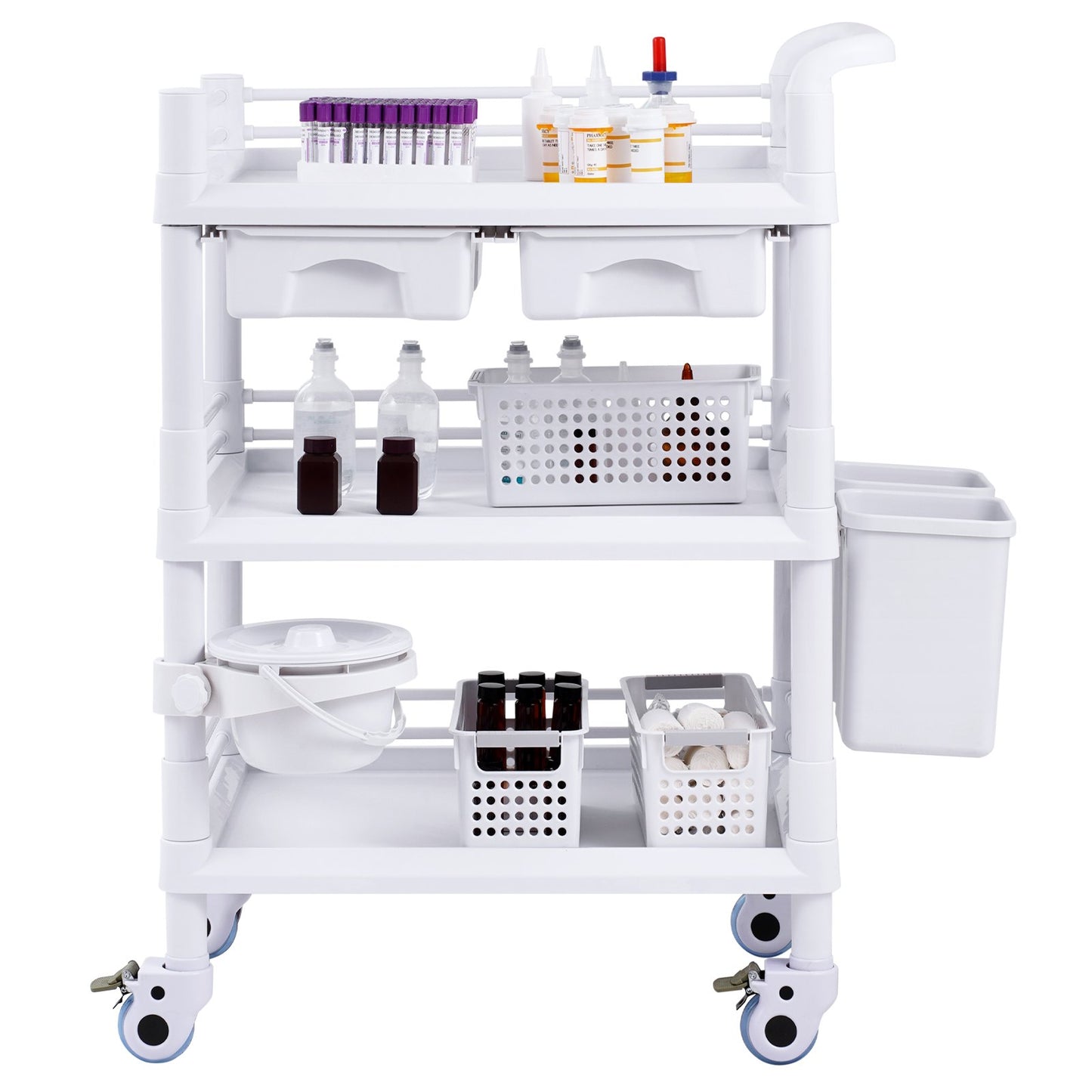 VEVOR 3-Tier Lab Utility Cart with 3 Trays & 4 Silent Wheels,  PP Material,-$130