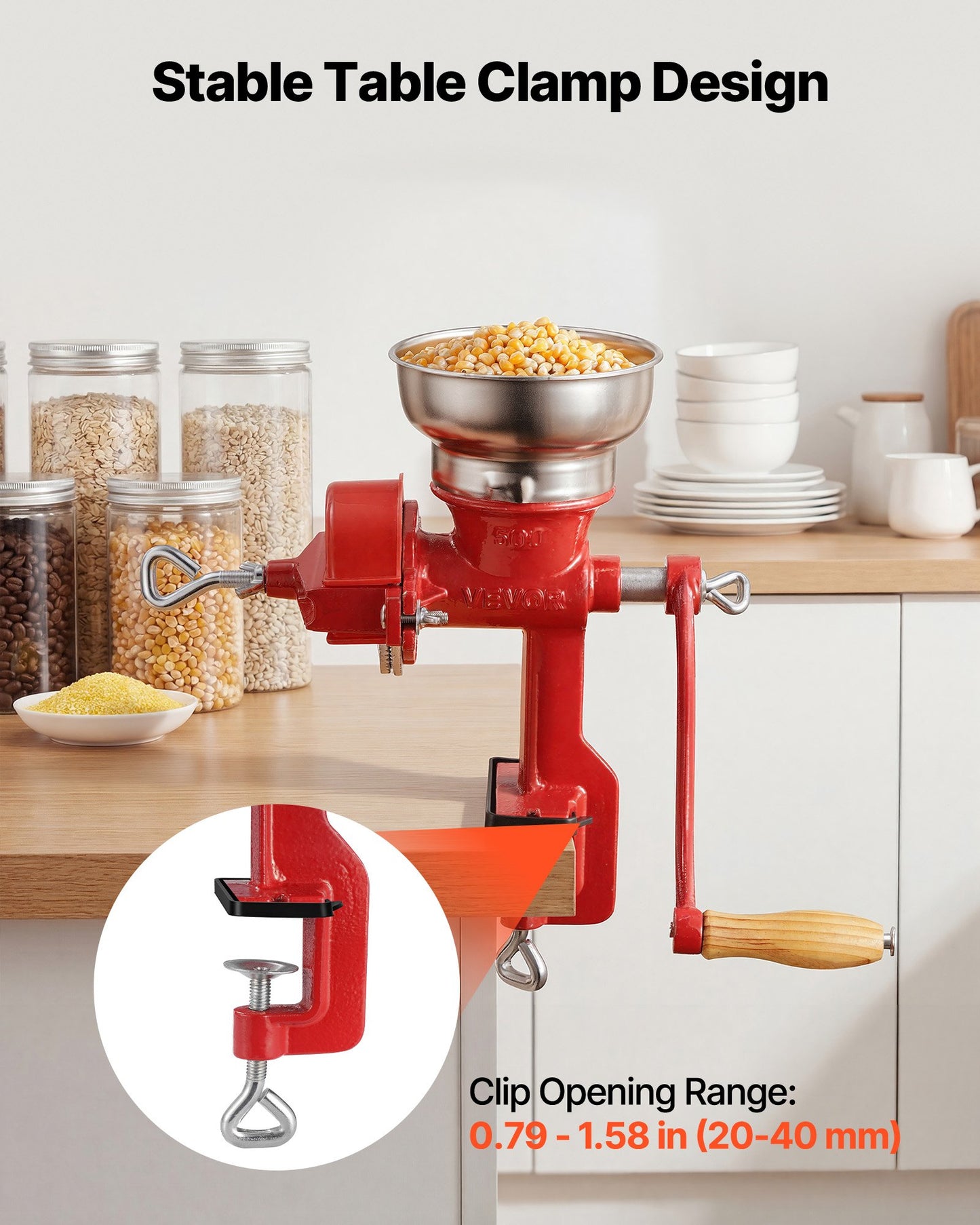 VEVOR Manual Grain Mill with Low Hopper, Hand-Crank Corn Grinder, Heavy Duty Cast Iron Wheat,-$30