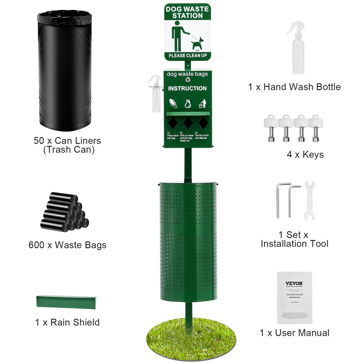 VEVOR Dog Waste Station (Commercial): 11.5Gal, Hand Wash Bottle & 600 Waste Bags,-$155