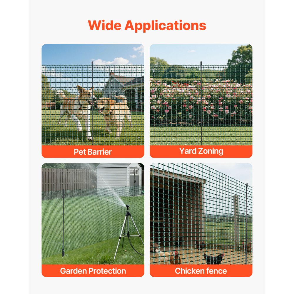 VEVOR Temporary Fence with Posts, 3.9 x 98.4 FT Plastic Mesh Fencing, Garden Safety Netting,-$65