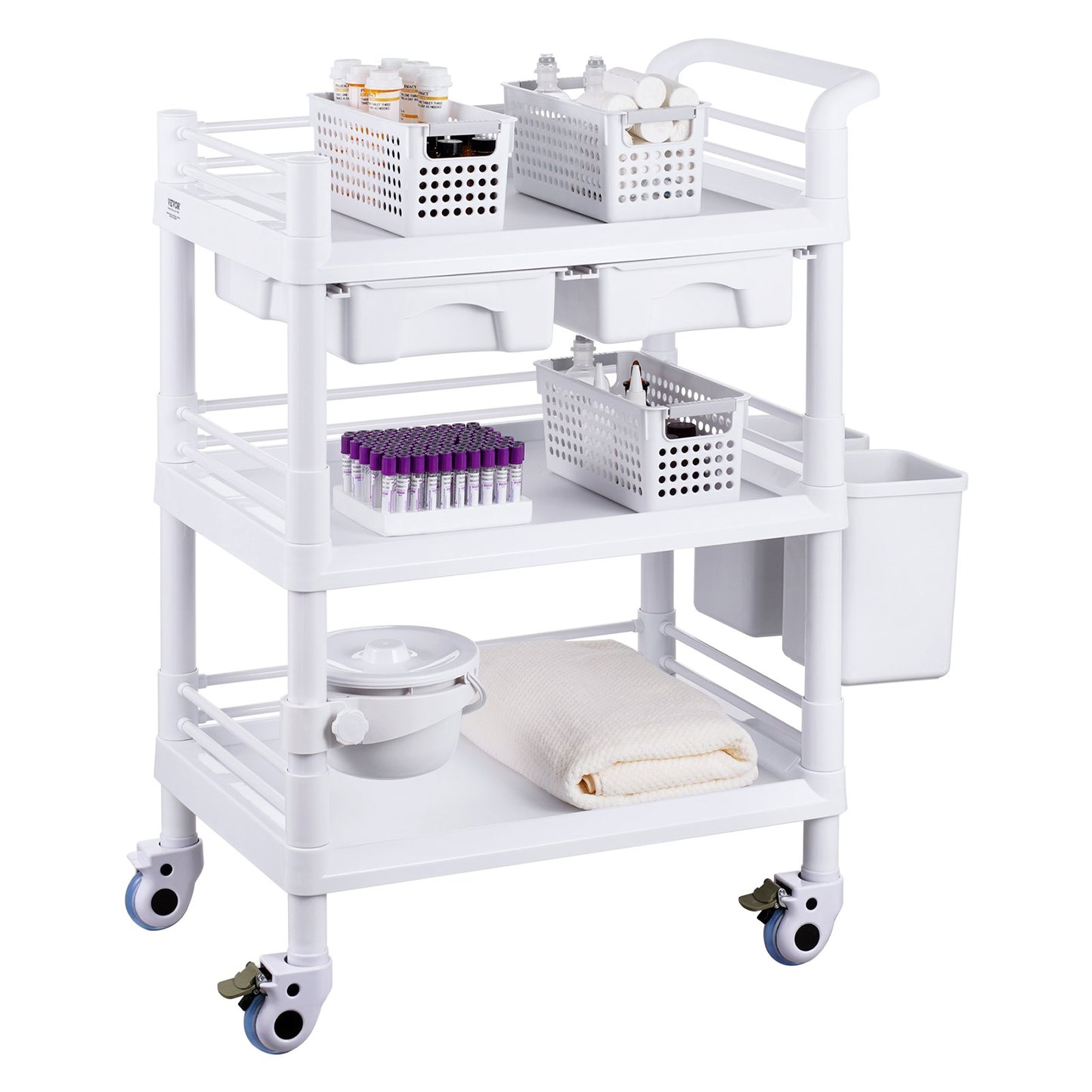VEVOR 3-Tier Lab Utility Cart with 3 Trays & 4 Silent Wheels,  PP Material,-$130