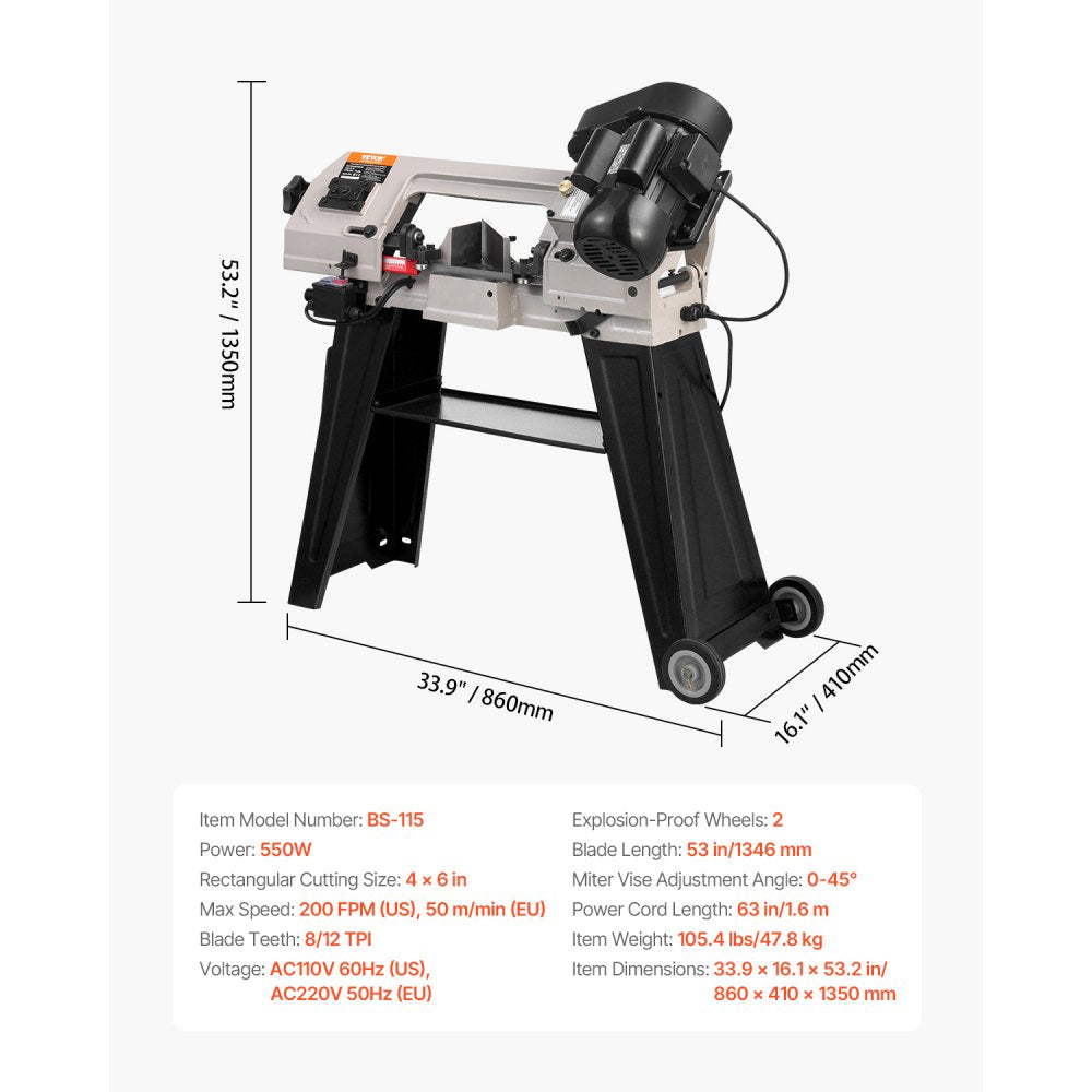 VEVOR Metal Horizontal Band Saw, 4 in x 6 in Rectangular Cutting Capacity, 110V Metal Vertical,-$490