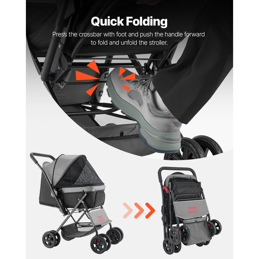 VEVOR Pet Stroller, 44 lbs Weight Capacity, Foldable Dog Stroller Cart, 4 Wheels with Mesh Windows,-$70