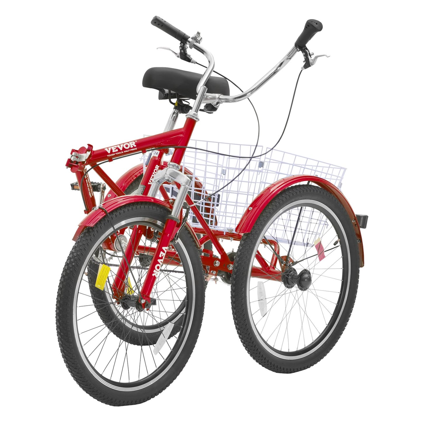 VEVOR Folding Adult Tricycle, 24-Inch Adult Folding Trikes, Carbon Steel 3 Wheel Cruiser Bike,-$250