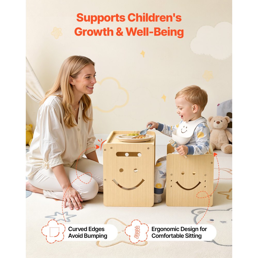 VEVOR Montessori Weaning Table and Chair Set, Wooden, Kids Table and Chair Set for Toddlers 1-5,-$35