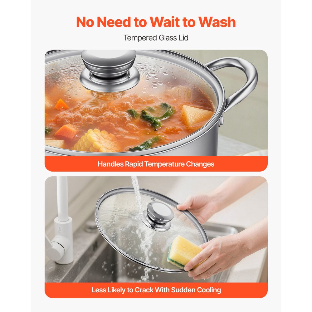 VEVOR Stainless Steel Stock Pot, 8-Quart Stainless Steel Stockpot with Glass Lid, PFOA/PFAS-Free,-$20