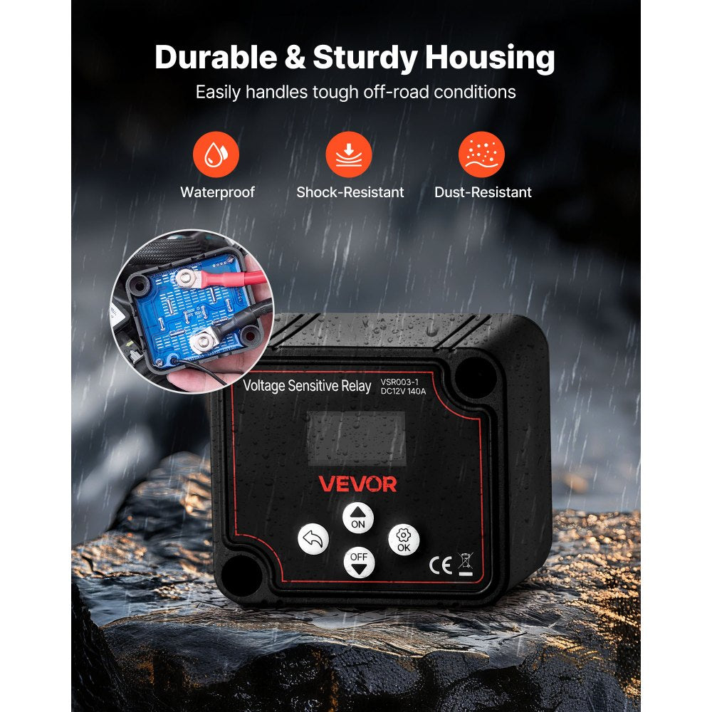 VEVOR Dual Battery Isolator Kit, 12V 140 Amp, Manual and Automatic VSR Voltage Sensitive Relay,-$55